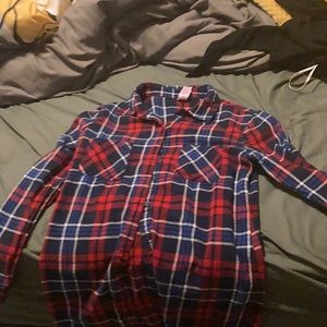 Red and blue button down